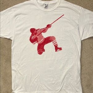 White T-Shirt with Red Graphic